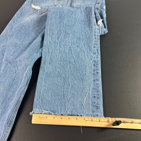 Zara Jeans Women's 26x30* High Rise Wide Leg Blue Distressed Raw Hem Denim Tag 4 - Picture 11 of 16